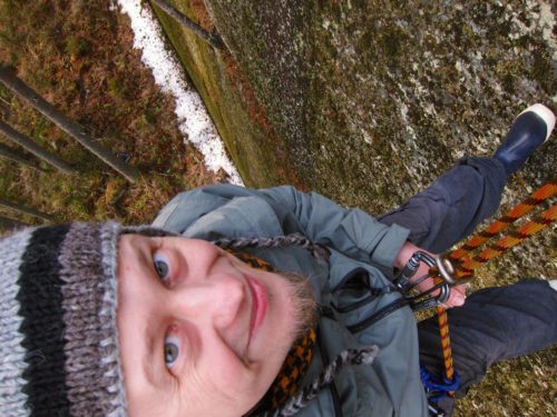 Fear of heights pushed further away again - belayed down 20 meters of totally vertical, moss and crap covered cliff.